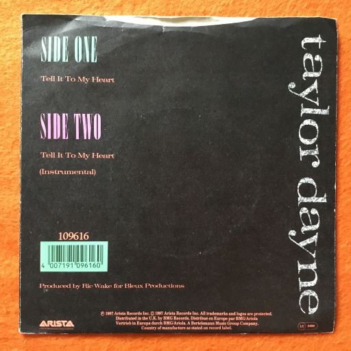 Taylor Dayne - Tell it To My Heart - Arista Records 7" 1987 - Image 2