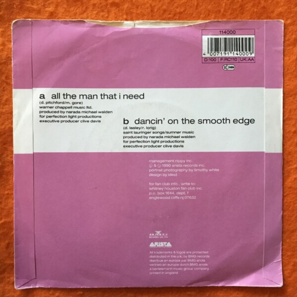 Whitney Houston -All The Man That I Need- Arista Records 7" - 1990 - Image 2