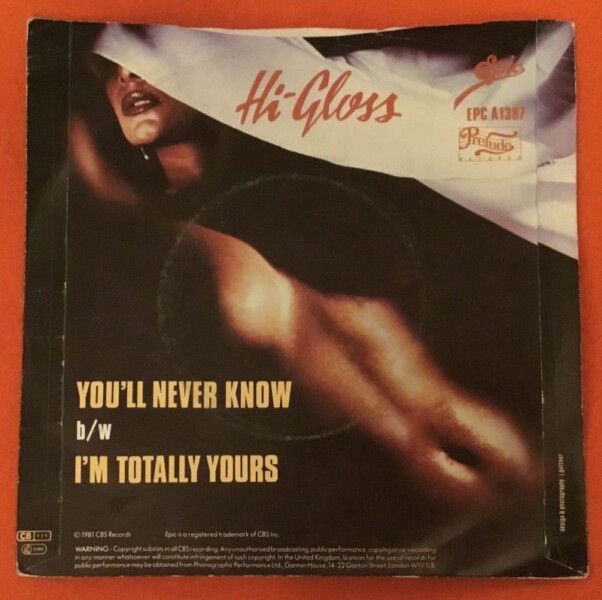 Hi-Gloss- You'll Never Know- I'm Totally Yours- Epic Records 7" -1981 - Image 2