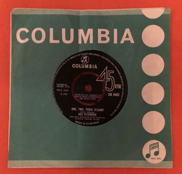 Des O'Connor- One, Two, Three O'Leary- Columbia Records 7"- 1968