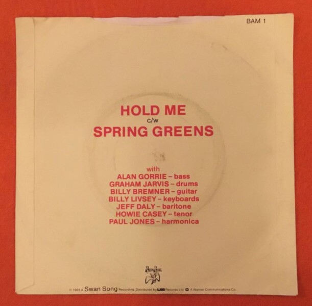 B.A.Robertson & Maggie Bell- Hold Me- Spring Greens- Swan Song Records 7" 1981 - Image 2