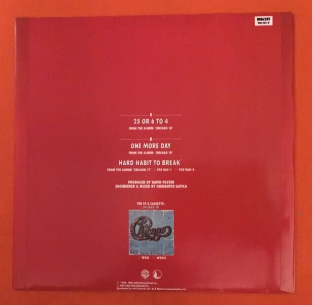Chicago- 25 or 6 to 4- One More Day- Hard Habit To Break- Warner Records 12"- 1984 - Image 2
