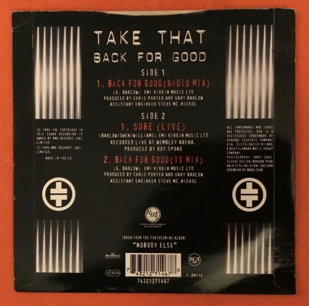 Take That- Back For Good (2 mixes)- Sure (live)- RCA Records 7"- 1995 - Image 2