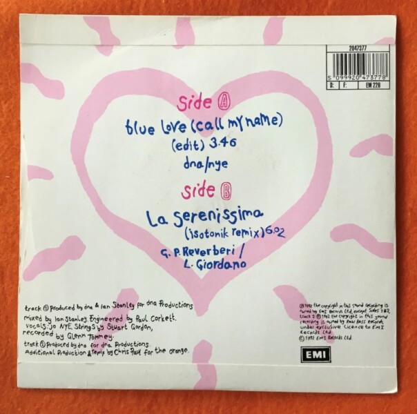 DNA featuring Jo Nye- Blue Love (Call My Name)- La Serenissima (Isotonik Remix)- EMI Records 7"- 1992 - Image 2