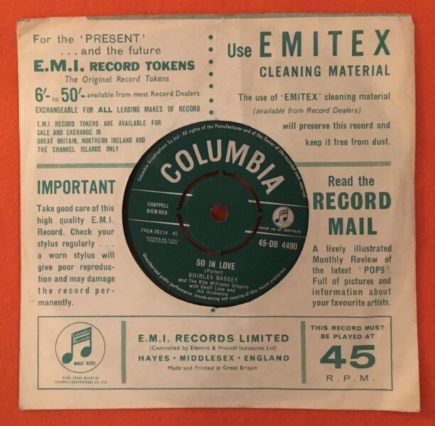 Shirley Bassey- As Long As He Needs Me- So In Love- Columbia Records 7"- 1960 - Image 2