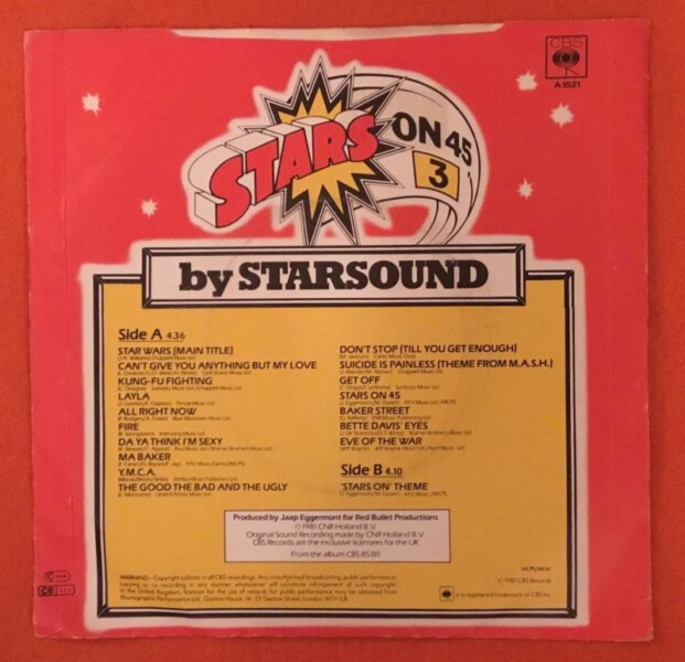 Starsound- Stars On 45 (3)- CBS Records 7"- 1981 - Image 2