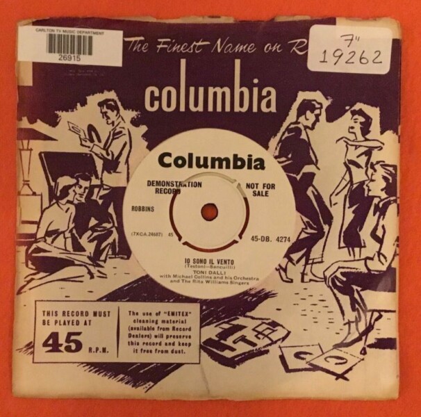 Toni Dalli- Io Son IL Vento -The World Keeps Turning- The World Keeps Turning- Columbia Records 7" - 1959 - Image 2