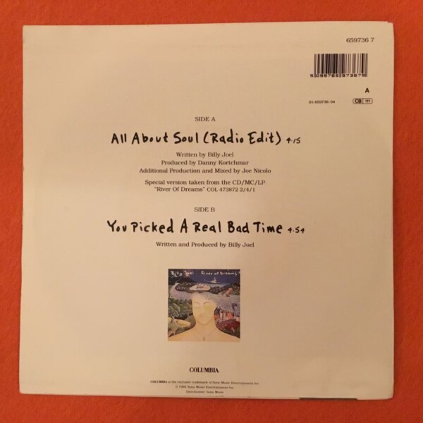 Billy Joel- All About Soul- You Picked A Real Bade Time- CBS Records 7"- 1993 - Image 2