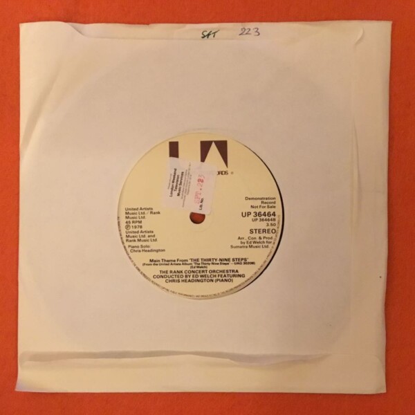 Rank Concert Orchestra- Ed Welch- Chris Headington -Hannay's Theme- Thirty Nine Steps- United Artists Records 7" - 1978 (Demo Copy) - Image 2