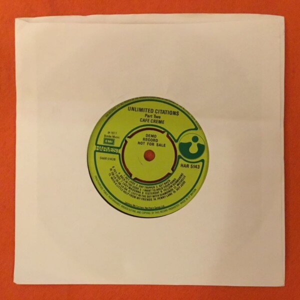 Unlimited Citations- Cafe Creme Part One & Two (2 Beatles Medleys/Covers)- Harvest Records 7" - 1977 - Image 2