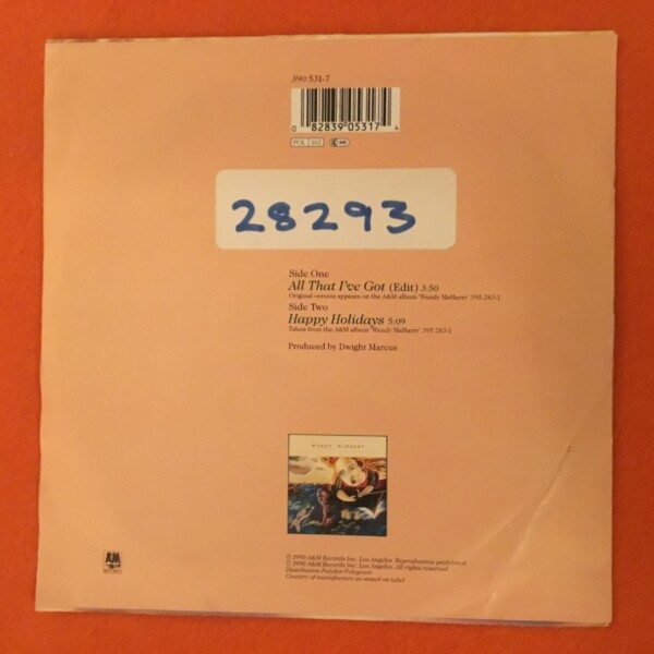 Wendy MaHarry- All That I've Got- Happy Holidays- A&M Records 7" - 1990 - Image 2