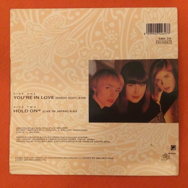 Wilson Phillips- You're In Love- Hold On (Live in Japan)- SBK Records 7"- 1991 - Image 2