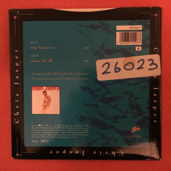 Chris Jasper- One Time Love- Givin My All- Epic Records 7" 1987 - Image 2