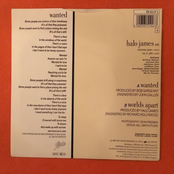Halo James- Wanted- Worlds Apart- Epic Records 7" 1989 - Image 2