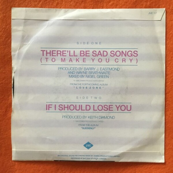 Billy Ocean- There'll Be Sad Songs (To Make You Cry)- If I Should Lose You- Jive Records 7" -1986 - Image 2