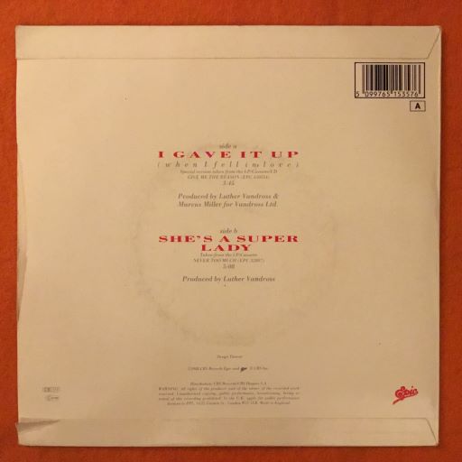 Luther Vandross- I Gave It Up (When I Fell In Love) - Epic Records 7" - 1986 - Image 2
