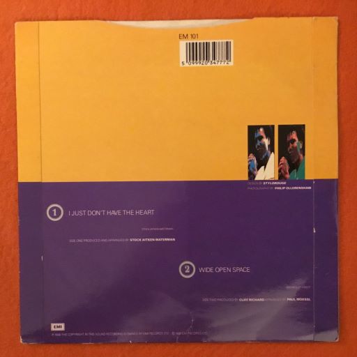Cliff Richard- I Just Don't Have The Heart- EMI Records 1989 - Image 2