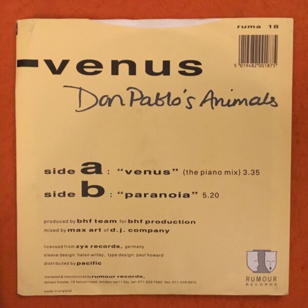 Don Pablo's Animals- Venus- Rumour Records 7" - Image 2