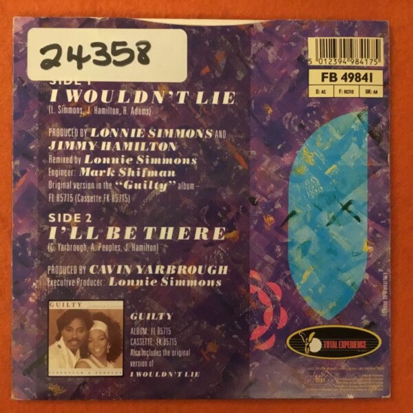 Yarbrough & Peoples- I Wouldn't Lie- Total Experience Records 7" -1985 - Image 2