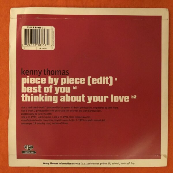 Kenny Thomas- Piece By Piece- Best Of You- Thinking About Your Love- Cooltempo Records 7" -1993 - Image 2
