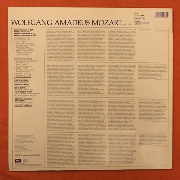 Mozart- Mass In C Minor- Kanawa- New PO- Leppard- HMV Records- LP - Image 2
