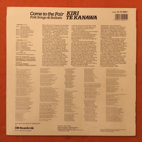 Come To The Fair- Kiri Te Kanawa- National Philharmonic Orchestra- Douglas Gamley Records- LP 1984 - Image 2