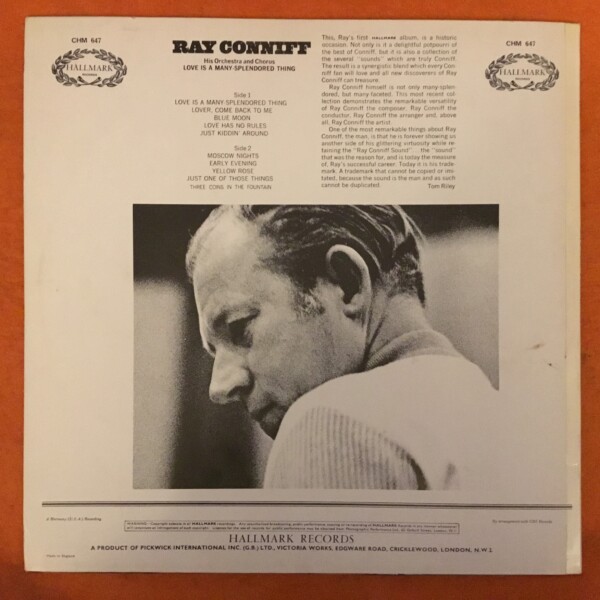 Ray Conniff- Love Is A Many-Splendored Thing- Hallmark Records- LP 1969 - Image 2