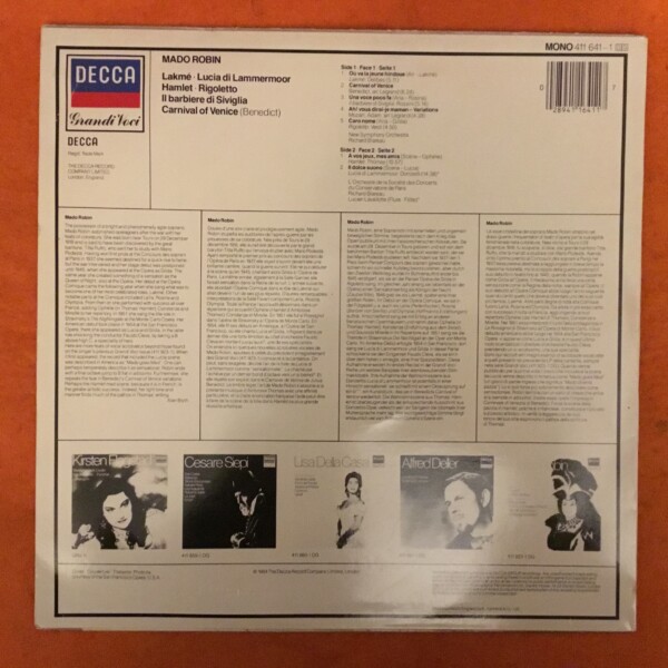 Mado Robin- Grandi Voci- Decca Records- LP 1984 - Image 2