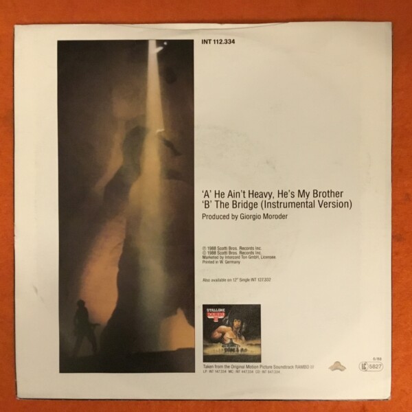 Bill Medley- He Ain't Heavy, He's My Brother- Scotti Bros Records 7" -1988 featured in Rambo III - Image 2