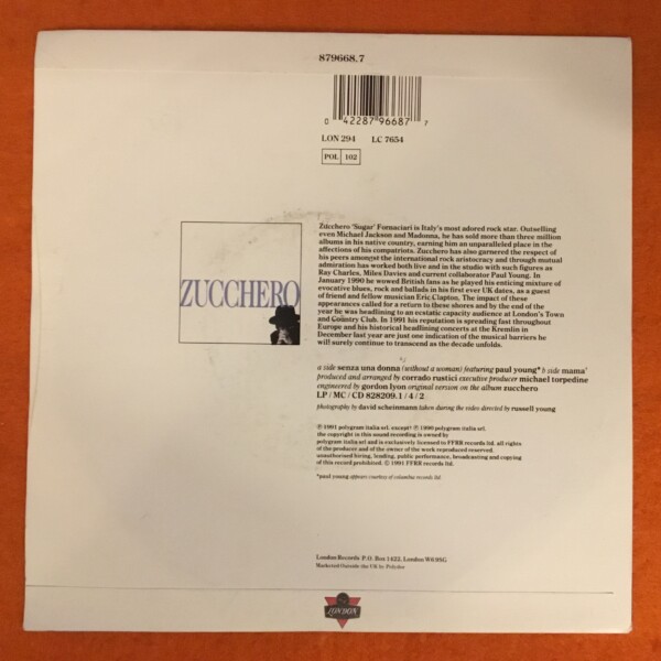 Zucchero Featuring Paul Young- Senza Una Donna (Without A Woman)- London Records 7" -1991 - Image 2