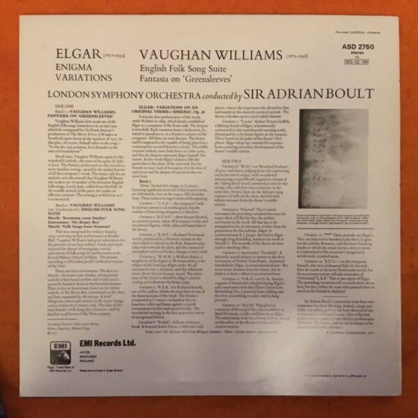 Elgar -Enigma Variations- London SO- Boult -HMV/EMI Records- LP 1971 - Image 2