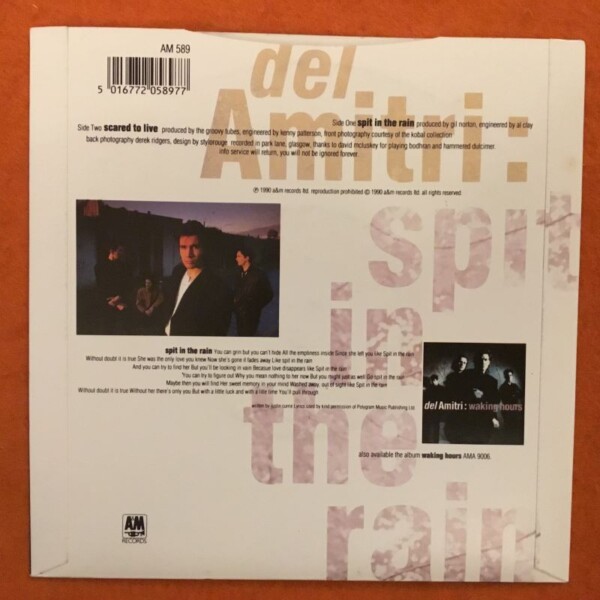 Del Amitri- Spit In The Rain- Scared To Live- A&M Records 7" -1990 - Image 2