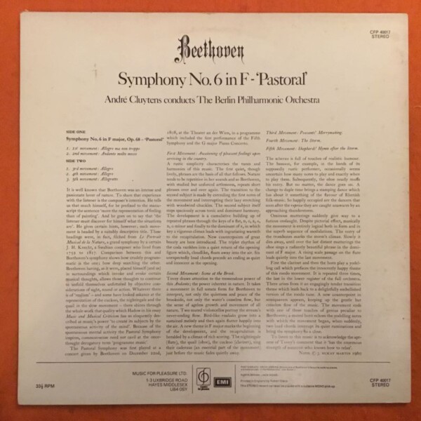 Beethoven- Symphony No. 6- Andre Cluytens- Berlin Philharmonic Orchestra- CFP/EMI Records LP 1960 - Image 2