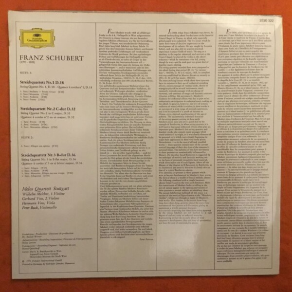 Schubert- String Quartets 1, 2, 3- Melos Quartet Stuttgart- Deutsche Grammophon Records LP 1973 - Image 2