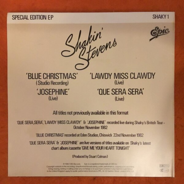 Shakin Stevens- Blue Christmas EP- Epic Records 7"- 1982 - Image 2