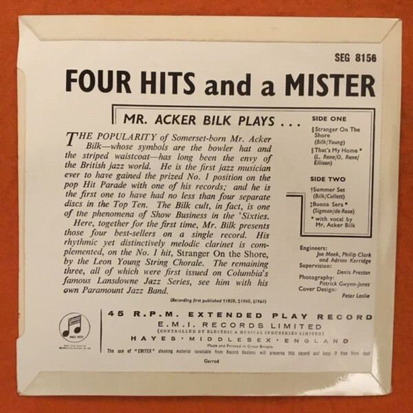 Acker Bilk- Four Hits And A Mister EP- Columbia Records- 4 Track 7" -1961 - Image 2