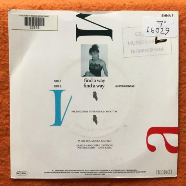 Emma- Find A Way (2 versions) - RCA Records 7" - 1986 - Image 2