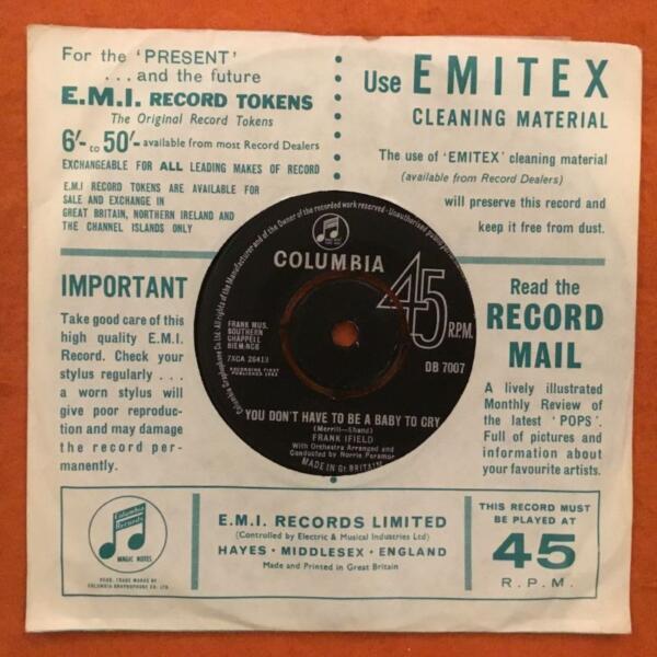 Frank Ifield- Nobody's Darlin But Mine- You Don't Have To Be A Baby To Cry- Columbia Records 7" -1963 - Image 2