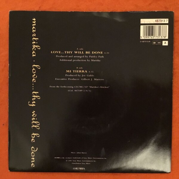 Martika- Love....Thy Will Be Done- Mi Tierra- CBS Records 7"- 1991 - Image 2