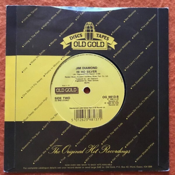 Jim Diamond- I Should Have Known Better- Hi Ho Silver- 1984 Old Gold Records 7" 80's Reissue - Image 2